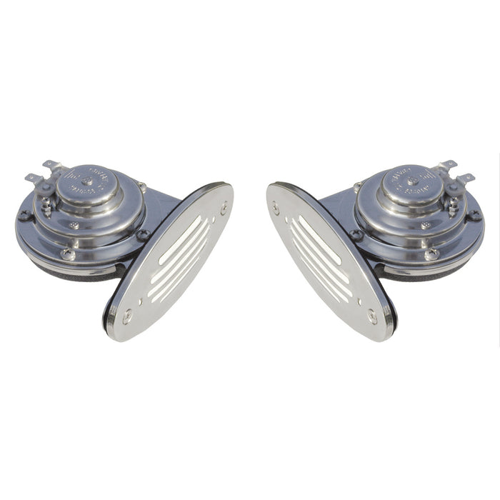 Schmitt Marine Mini Stainless Steel Dual Drop-In Horn w/Stainless Steel Grills High & Low Pitch