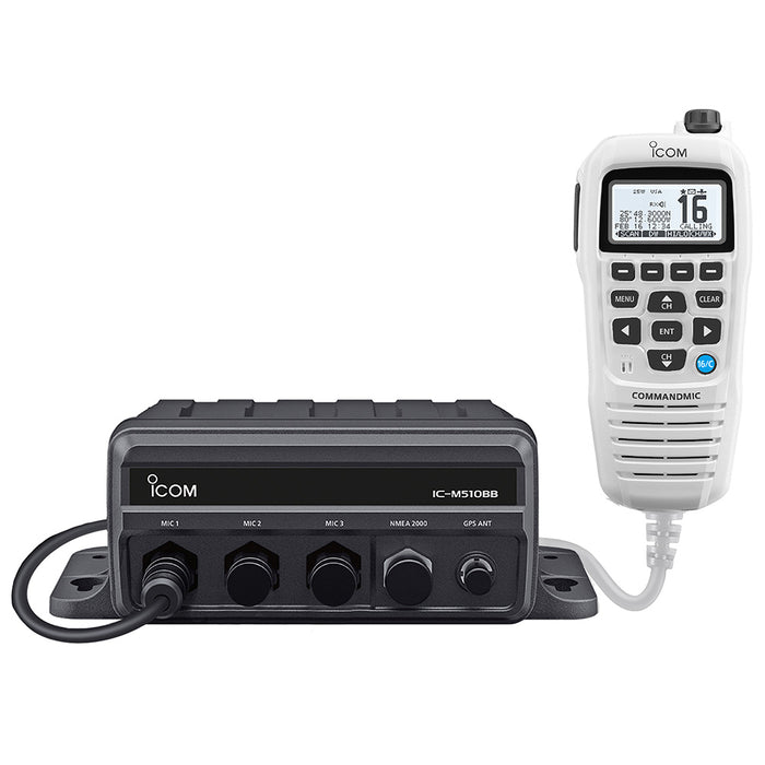 Icom M510BB GW 21 Black Box VHF w/White Command Mic & 3 Command Mic Ports