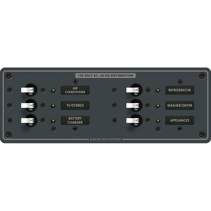 Blue Sea 8097 AC 6 Position Toggle Circuit Breaker Panel - White Switches