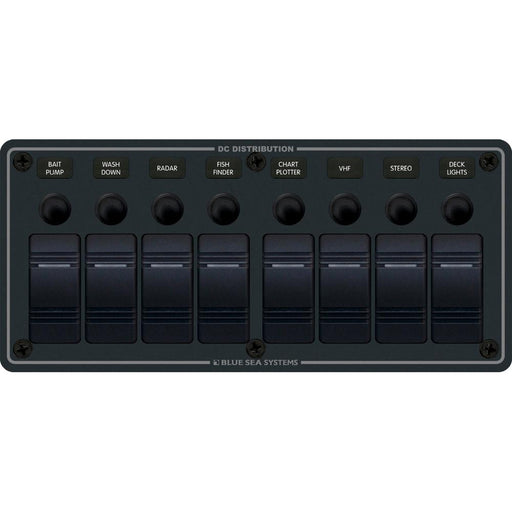 Blue Sea 8371 Water Resistant Panel - 8 Position - Black - Horizontal Mount