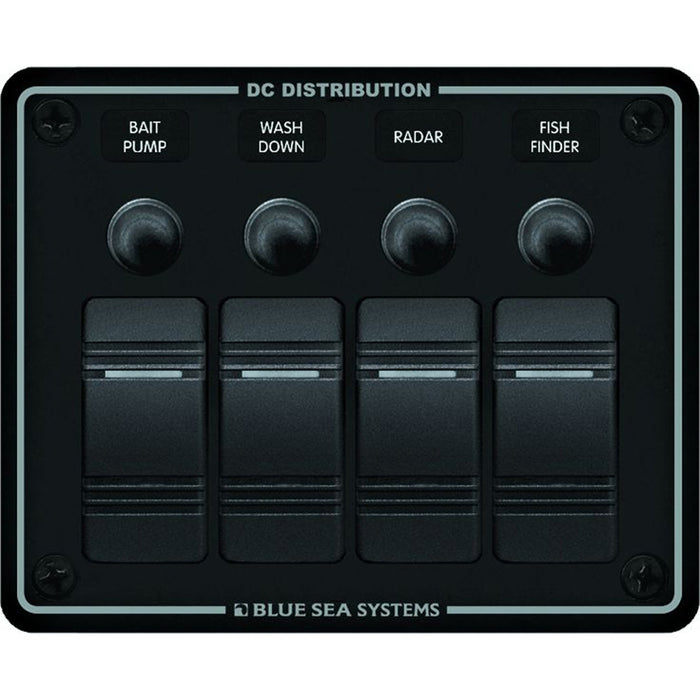 Blue Sea 8372 Water Resistant 4 Position - Black - Horizontal Mount Panel