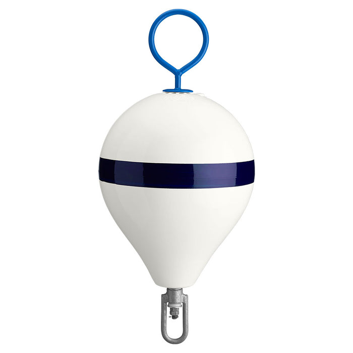 Polyform 13.5" CM Mooring Buoy w/Galvanized Iron - White Blue Stripe