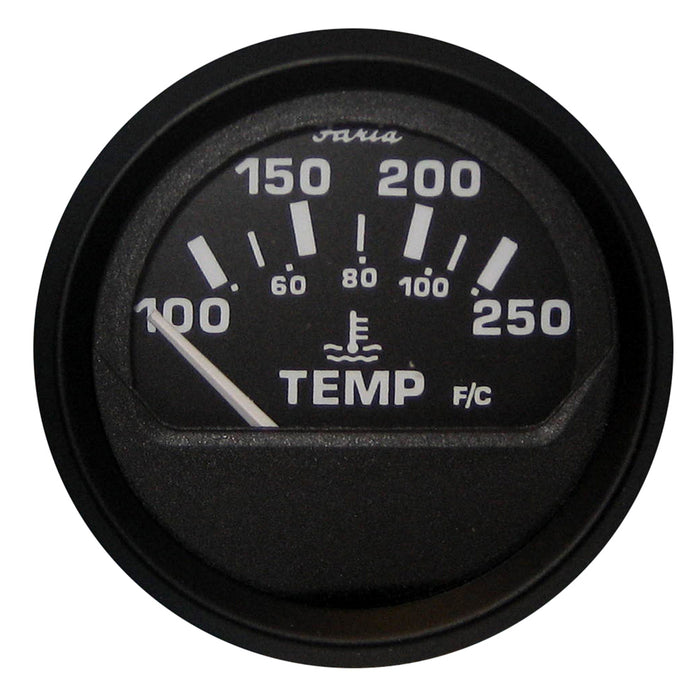 Faria Euro Black 2" Water Temperature Gauge (100-250F)